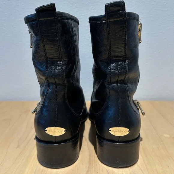 Jimmy Choo Moto Boots, Black Leather, Women'sEU 39